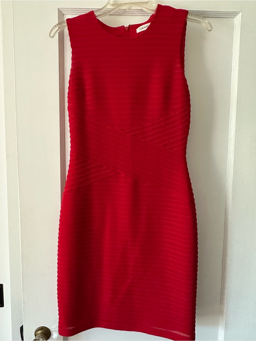 Calvin Klein Vibrant Red Ribbed Sheath Mini Dress